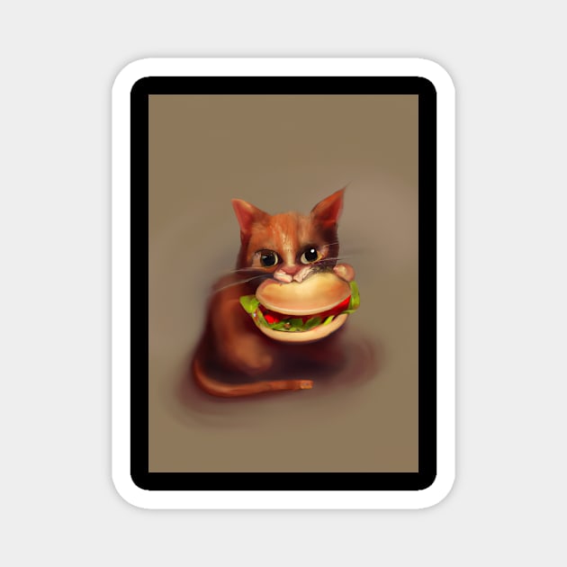 Cat eating Burger Magnet by maxcode