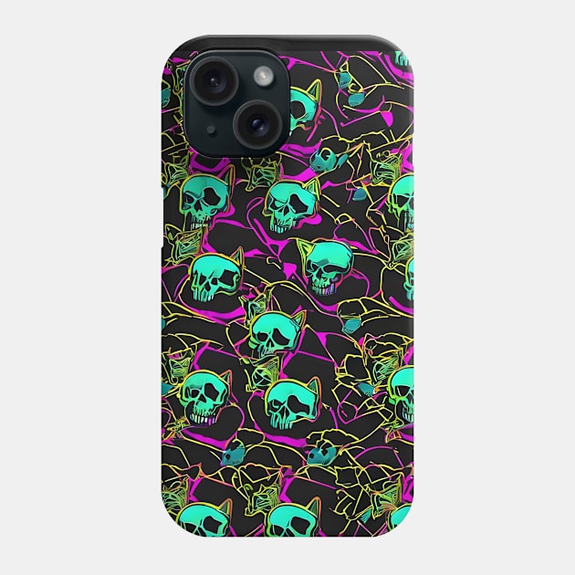 Neon cat skull Phone Case by Spaceboyishere