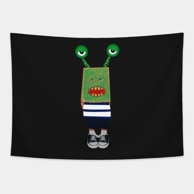 Halloween Costume | Kid with Bag on his Head Tapestry by CheriesArt