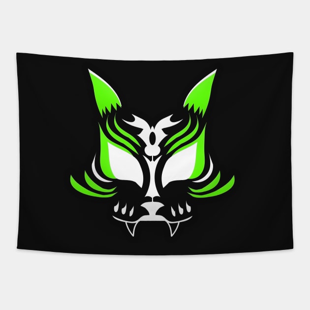 Dark Kitsune Face - Lime Tapestry by ChrisOConnell