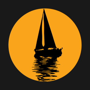 Sunset Over The Sea with a Sail Boat T-Shirt