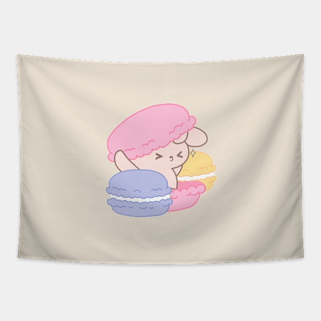 Sweet Escape: Adorable Bunny Rabbit in the Heart of a Giant Macaroon Tapestry by LoppiTokki