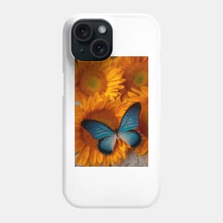 Big Blue Butterfly On Sunflowers Phone Case