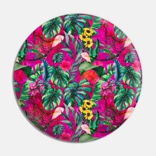 Cute tropical floral leaves botanical illustration, tropical plants,leaves and flowers, hot pink fuchsia leaves pattern Pin