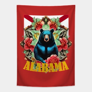 Black Bear, Camellia And Hydrangea Alabama State Tapestry