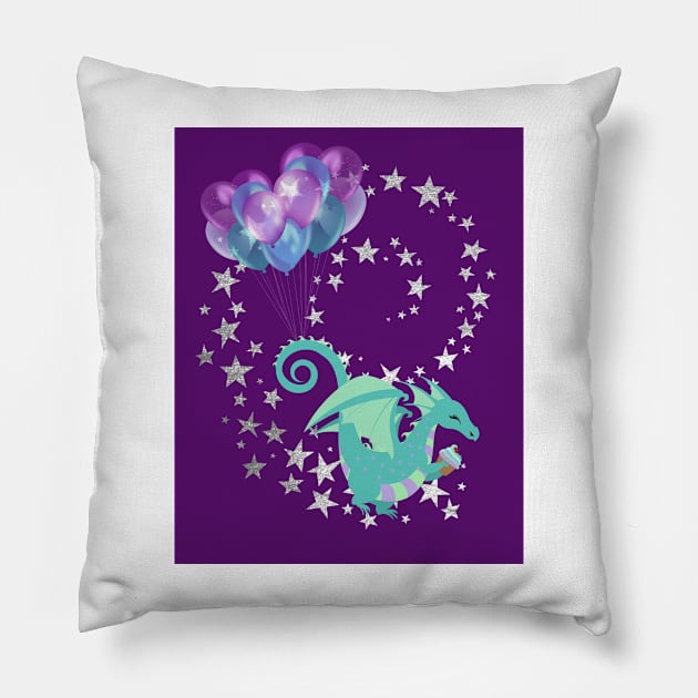 Baby dragon with balloons Pillow by allthumbs