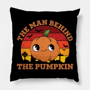 The man behind the pumpkin funny pumpkin with a smirk dad to be baby reveal pregnancy halloween gift for men Pillow