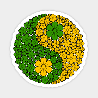 Green and Yellow Yin Yang Flowers Magnet