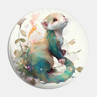 Watercolor peaceful ferret scene Pin