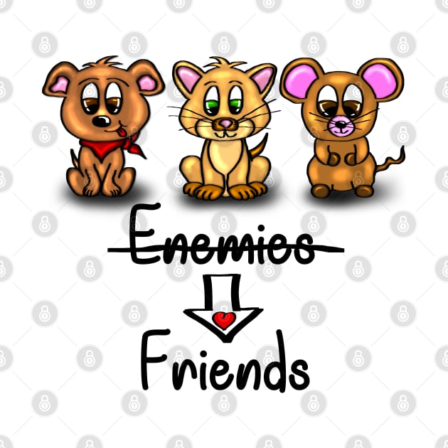 Friends and Enemies - Dog, Cat, Mouse - black by emyzingdesignz