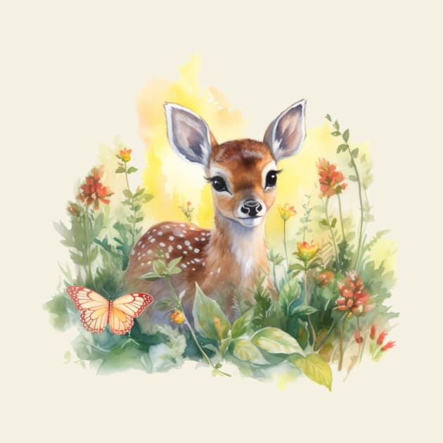 Baby Deer and Wildflowers by bztees3@gmail.com