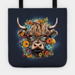 Highland Cow with Flowers Tote