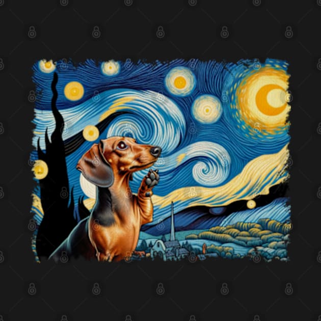 Cute and Curvy Crew Dachshund Dog Starry Night, Doggy Delight Tee by Chocolate Candies