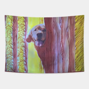 Dog in the magic forest. Mixed media art. Tapestry