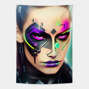 Enhanced Cyberpunk Woman Tapestry