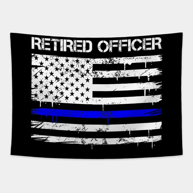 Retired Police Officer Proud Patriotic Officer American Flag Tapestry by 5StarDesigns