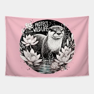 Protect Wildlife - Otter and water lilies Tapestry
