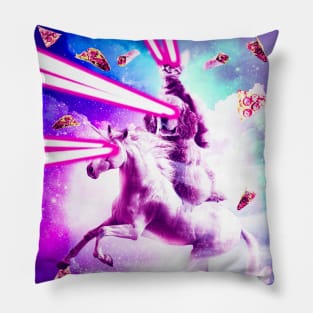 Laser Eyes Space Cat Riding Dog, Unicorn - Rainbow Pillow