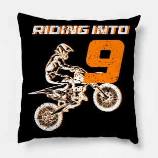 Riding into 9th Birthday Boy Dirt Bike B-day Gift For Kids Tollders Pillow