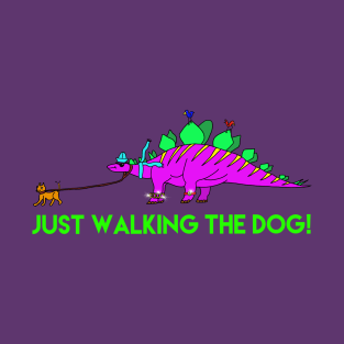 Stegosaurus Dinosaur Walking His Chihuahua Dog! T-Shirt