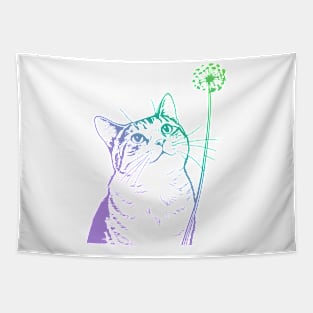 Cat Dandelion Flower adorable Tapestry