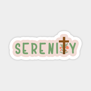 Serenity Green Text With Flowers and Cross Magnet