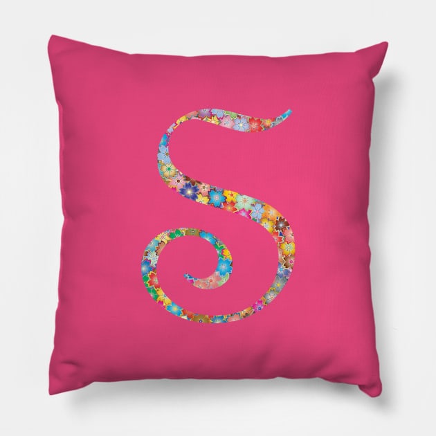 Letter S Capital Alphabet S Colorful Flowers Gifts Pillow by Shariss