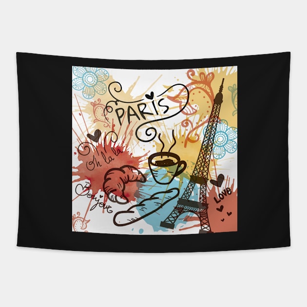 Paris, France, Travel Poster Tapestry by BokeeLee