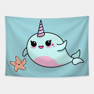 Cute Narwhal and Starfish Tapestry