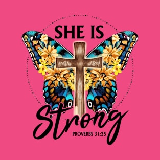 She Is Strong Bible Verse Christian Design T-Shirt