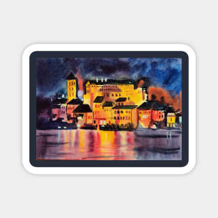 Cities by night travel illustration in watercolours Magnet