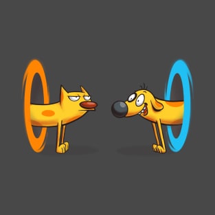 Cat Dog Cartoon - Portal Video Game - Funny Pet Crossover T-Shirt