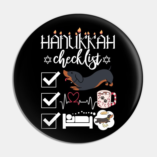 Hanukkah Menorah Checklist Dachshund Hot Chocolate Shamash Pin by alcoshirts