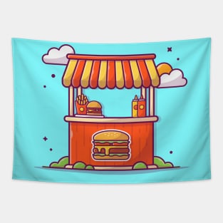 Burger Stand Cartoon Tapestry