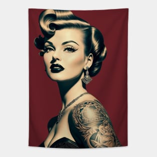 Vintage 1950s Pin Up Girl with Tattoos Tapestry