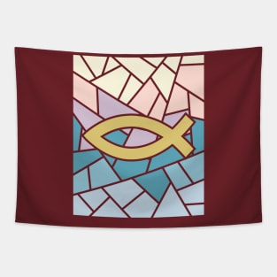 The ancient sign of the early Christians is a fish. Tapestry