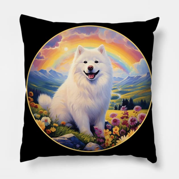 Samoyed Memorial Rainbow Bridge Colorful Dog Art Pillow by Sports Stars ⭐⭐⭐⭐⭐