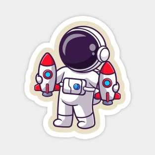 Cute Astronaut Holding Rocket Toys Cartoon Magnet