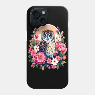 A Cute Short Eared Owl Surrounded by Bold Vibrant Spring Flowers Phone Case