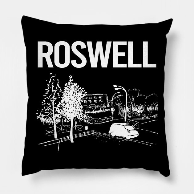 Cityscape Sketch Roswell Pillow by flaskoverhand