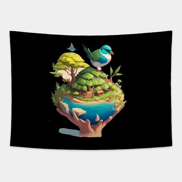 Save Earth Day World Environment Day Cute Bird Inspirational Gift Tapestry by norhan2000