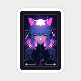 Anime Cat Girl | Quality Anime Design | Chibi Cat Girl Miaw | Manga Anime Art Magnet