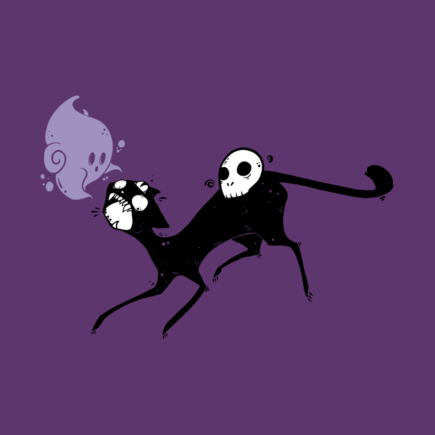 Creepy Cute Black Cat Monster With Ghost And Skull Art - Black Cat - T ...
