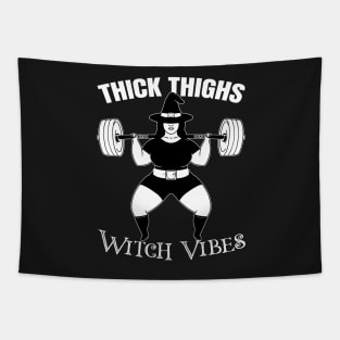 Thick Thighs Witch Vibes Powerlifter witch Funny Halloween Gym Tapestry