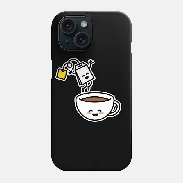 Funny tea bag jumping in teacup happy Kawaii cute Phone Case by LaundryFactory