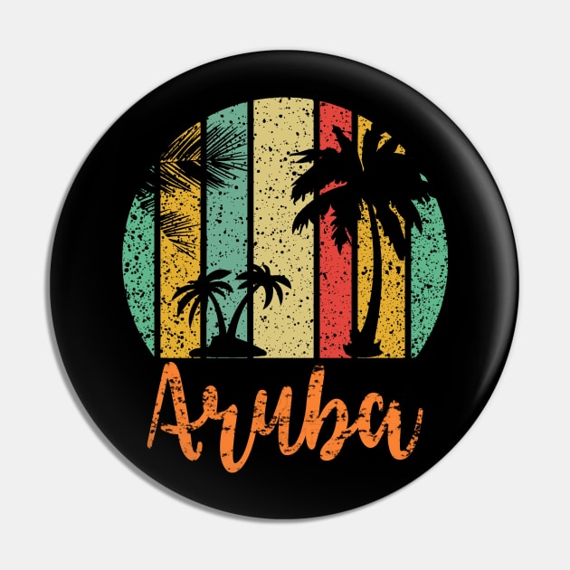 Aruba Vintage Sunset Palm Trees Pin by tropicalteesshop