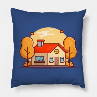 Autumn House with Trees Cartoon Vector Icon Illustration Pillow