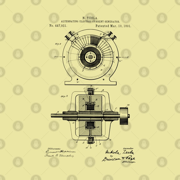 Tesla AC Electric Generator Patent 1891 by MadebyDesign