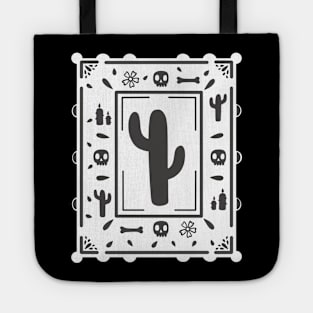 Día De Los Muertos - black skull - cactus - white - Papel Picado Tote