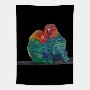 Two Colorful Loverbird Parrots Tapestry